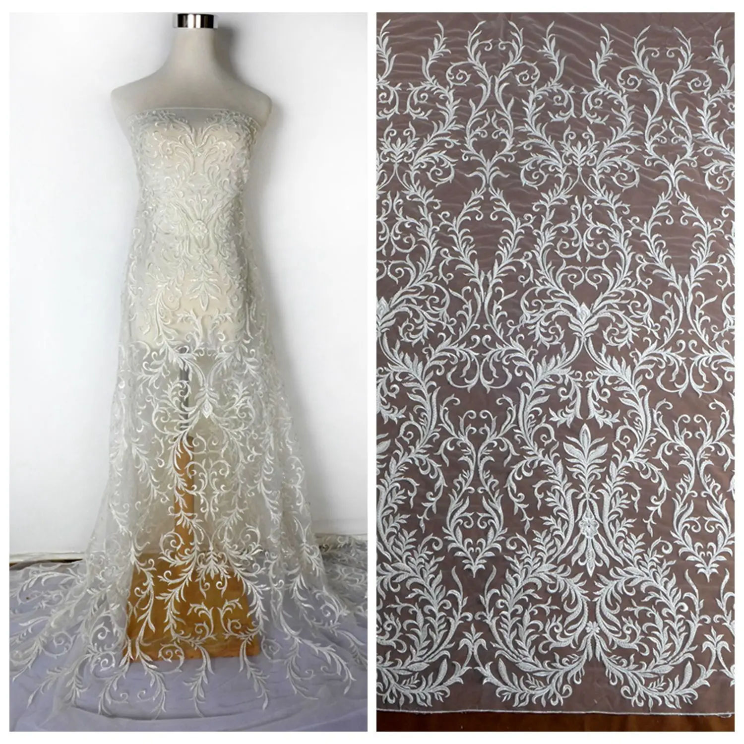 La Belleza beautiful bridal lace ivory beaded lace fabric,off white beading wedding dress lace fabric 51'' width 1 yard