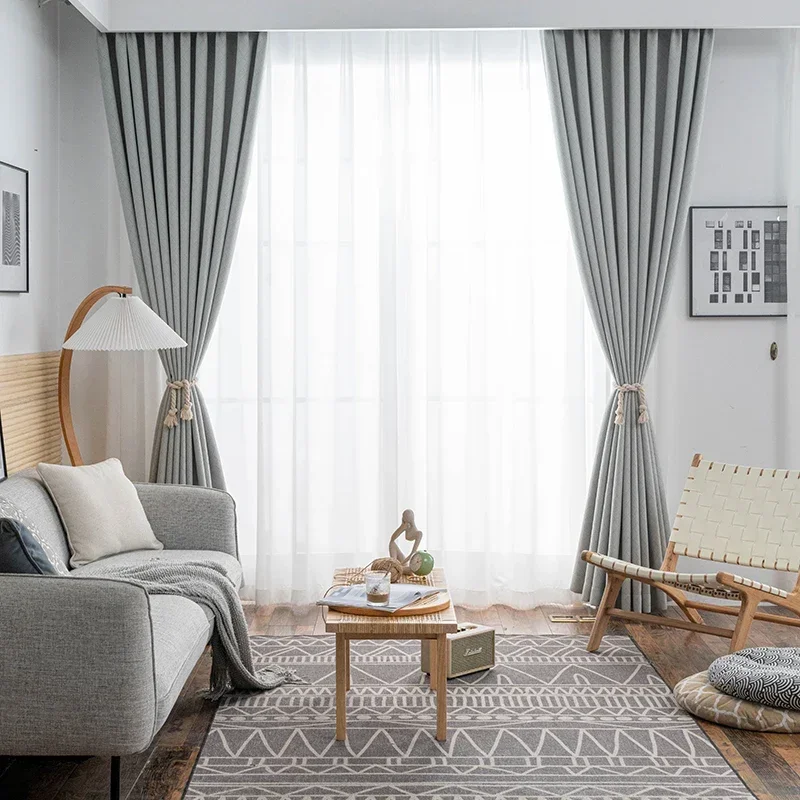 

Light Luxury Curtains for Living Dining Room Bedroom High-end Cotton and Linen Dark Pattern Simple Study Curtain Finished Window