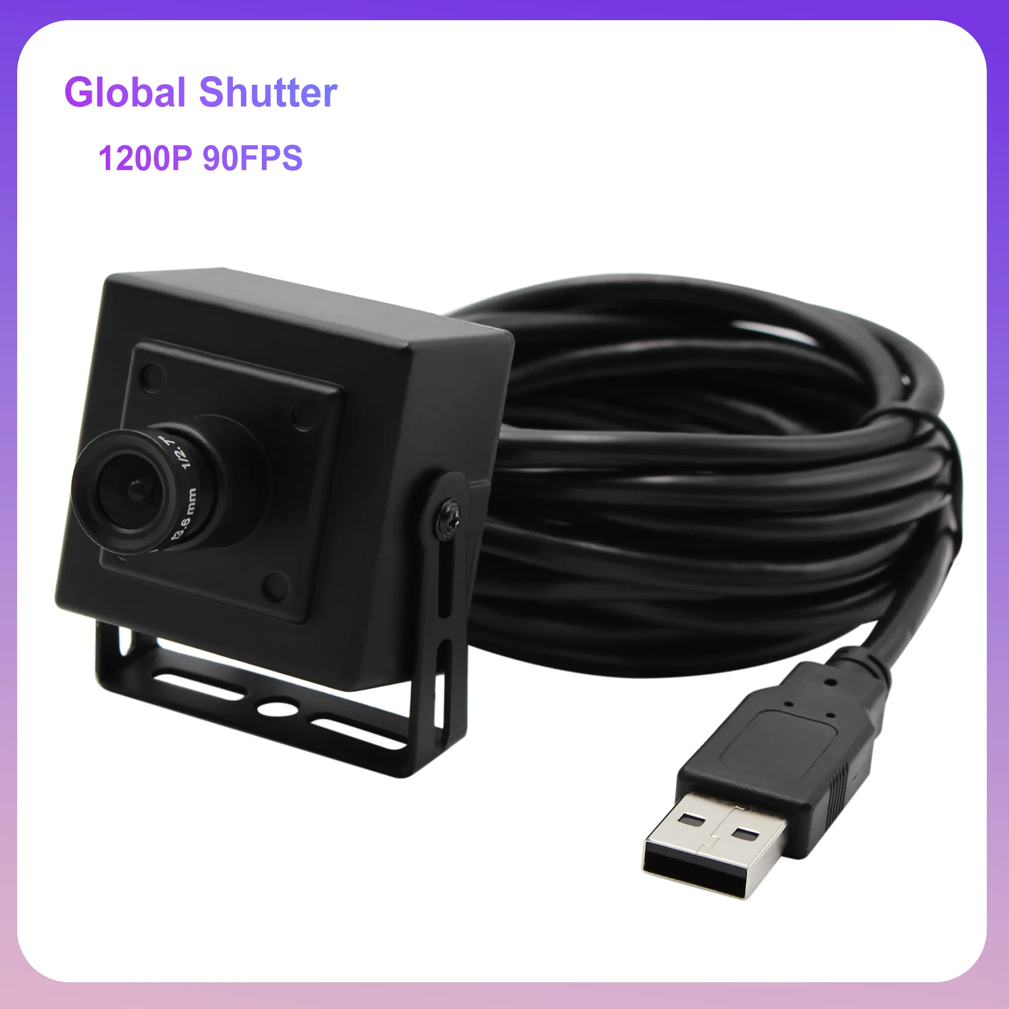 ELP Global Shutter USB Camera High Speed 90fps 1200P Video Camera for High-speed Motion Shooting, Industrial Inspection