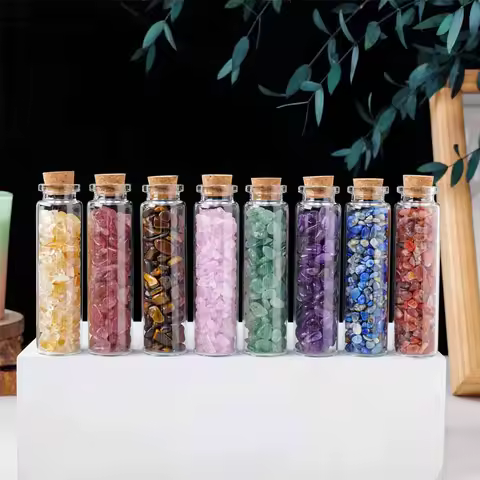 Natural Crystal Wishing Bottle Home Decor Mineral Chips Quartz Stone Chakra Gemstone Lucky Drifting Glass Bottle Birthday Gifts