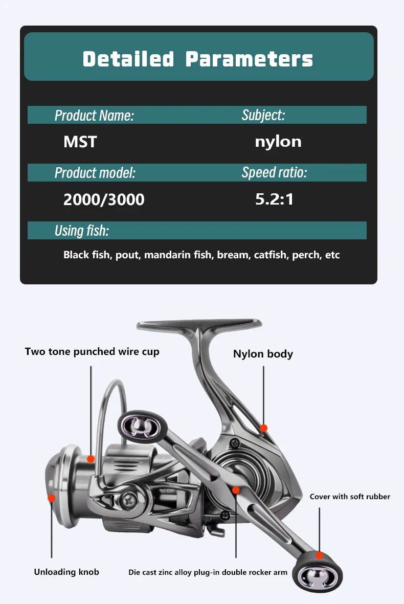 DEUKIO Spinnrolle 5.2:1 8KG Max. Bremskraft Metallflachspule für reibungsloses Auswerfen von Köderrollen für Barsch, Hecht, Zander – Detail 2