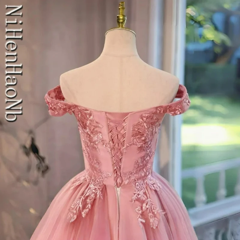 Summer New Pink Quinceanera Dresses Sweet Flower Party Dress Lace Ball Gown Luxury Classic Boho Vestidos For Girls