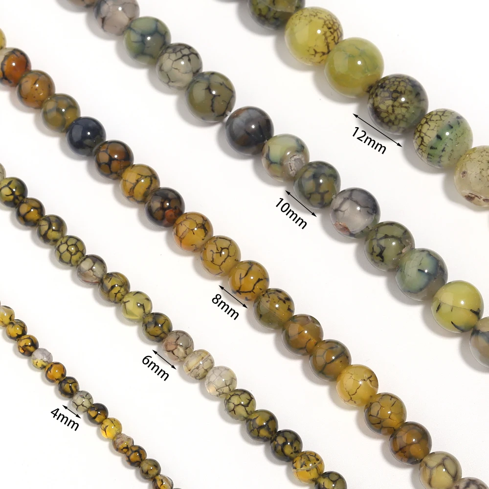 Yellow Color Dragon Veins Agates Stone Beads 4-12mm Natural Round Gemstone Bead for DIY Bracelets Necklace Jewelry Making Stuff