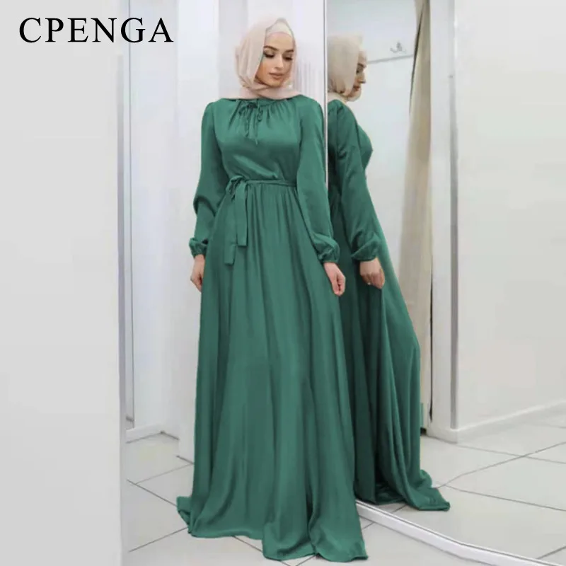 Vestido de satén Hijab para mujer, ropa musulmana de Ramadán, Abaya, Dubai, Turco árabe, maxivestido africano, túnicas islámicas