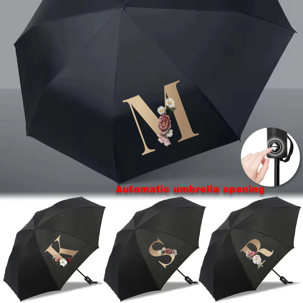 

Mini Foldable Umbrella UV Protection Automatic Umbrellas Sun Rain High Aesthetic Value Travel Essentials Gold Letter Printed