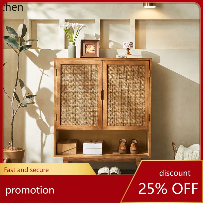

CZ Solid Wood Shoe Cabinet Small Household Entrance Storage Cabinet Retro Chest of Drawers