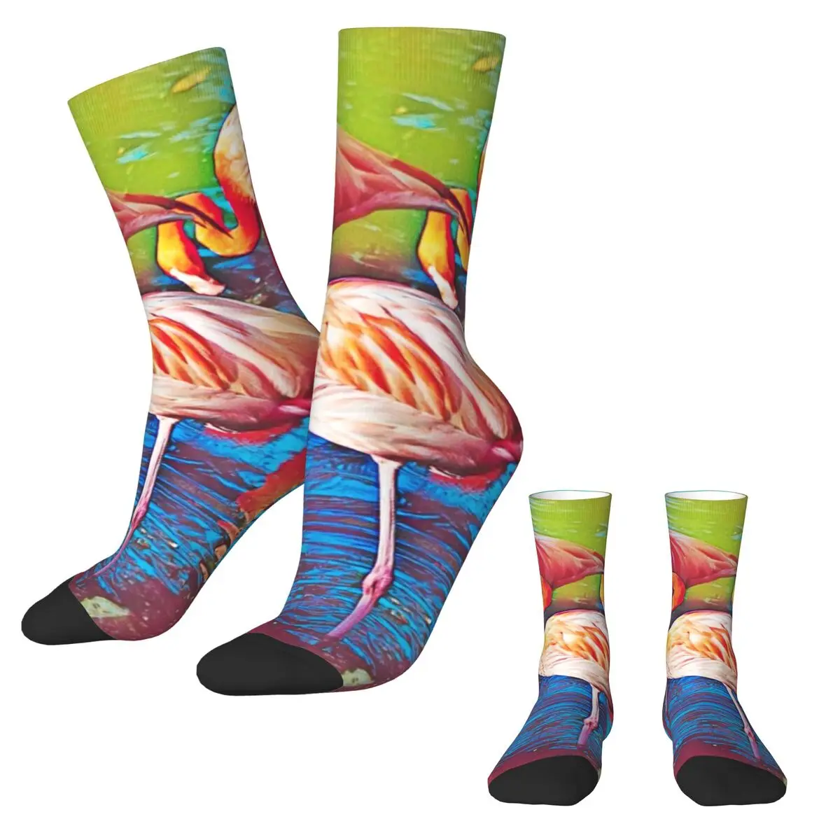 Flamingo Design Socks Abstract Painting Art Harajuku Stockings Winter Non Skid Couple Socks High Quality Graphic Running Socks