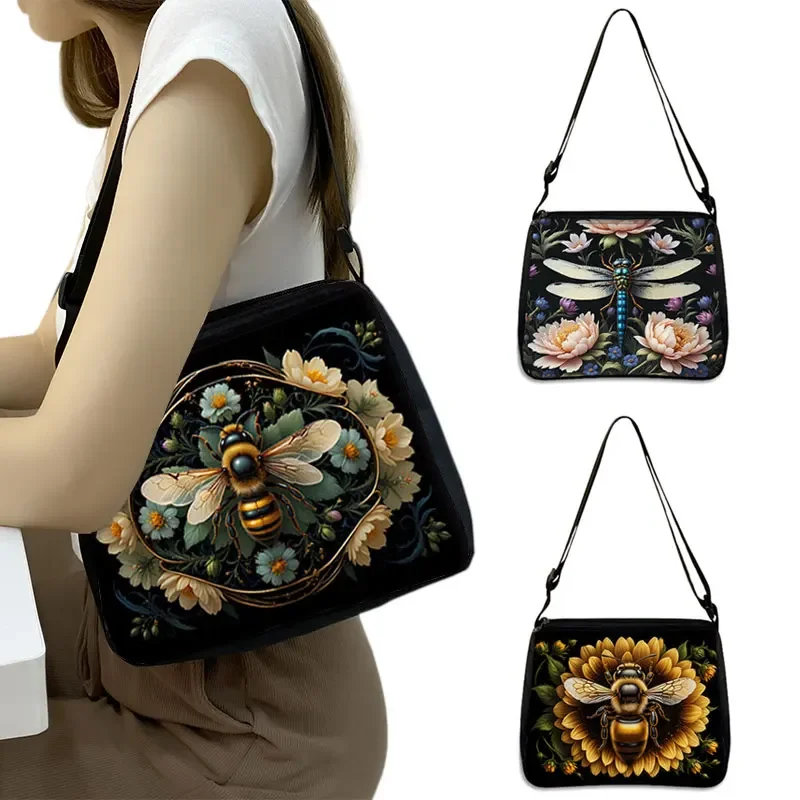 

Cute Bee Dragonfly Print Crossbody Bag Honeybee Women Handbag Wallet Phone Storage Bag for Travel Fashion Messenger Bags Gift