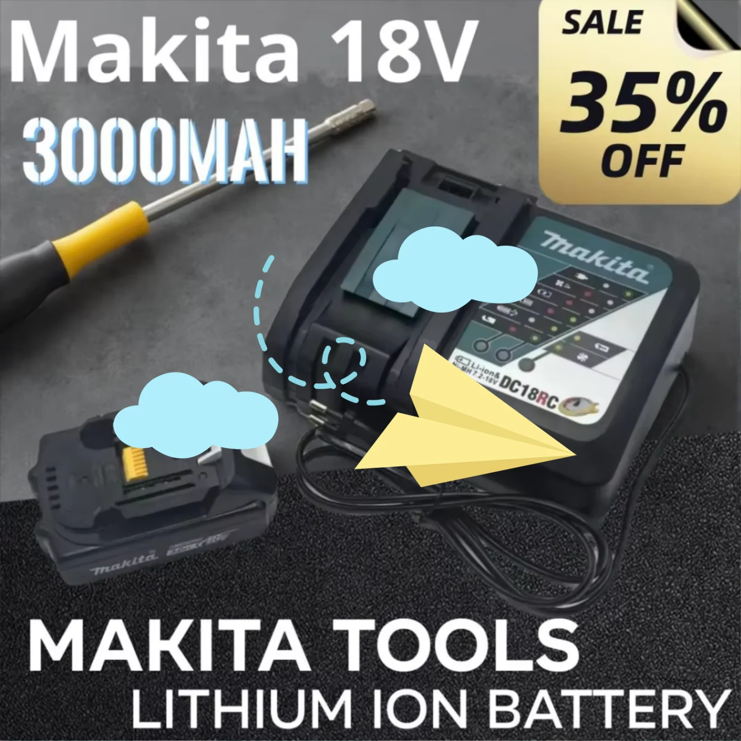 

Makita 18V 3Ah Li-Ion Rechargeable Battery for 18v Drill Cordless Tool Replacement Compatible with BL1830 BL1840 BL1850 BL1860B