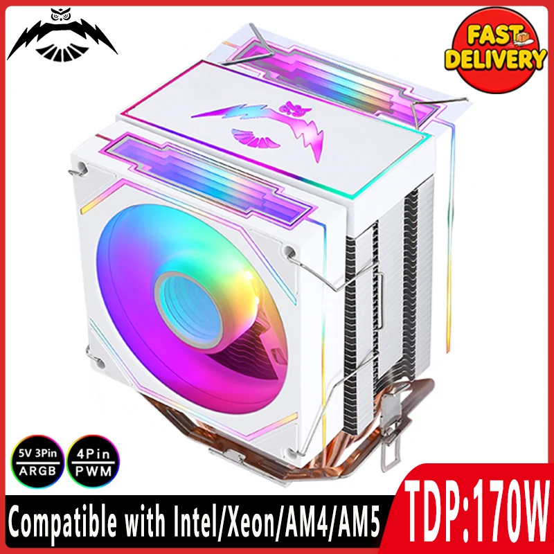 CPU Cooler Fan Compatible with LGA115x 1200 1700 1851 2011 2066 X99 AM4 AM5 2/4/6 Heat Pipe Air-Cooled Processor 90mm 4 pin PWM