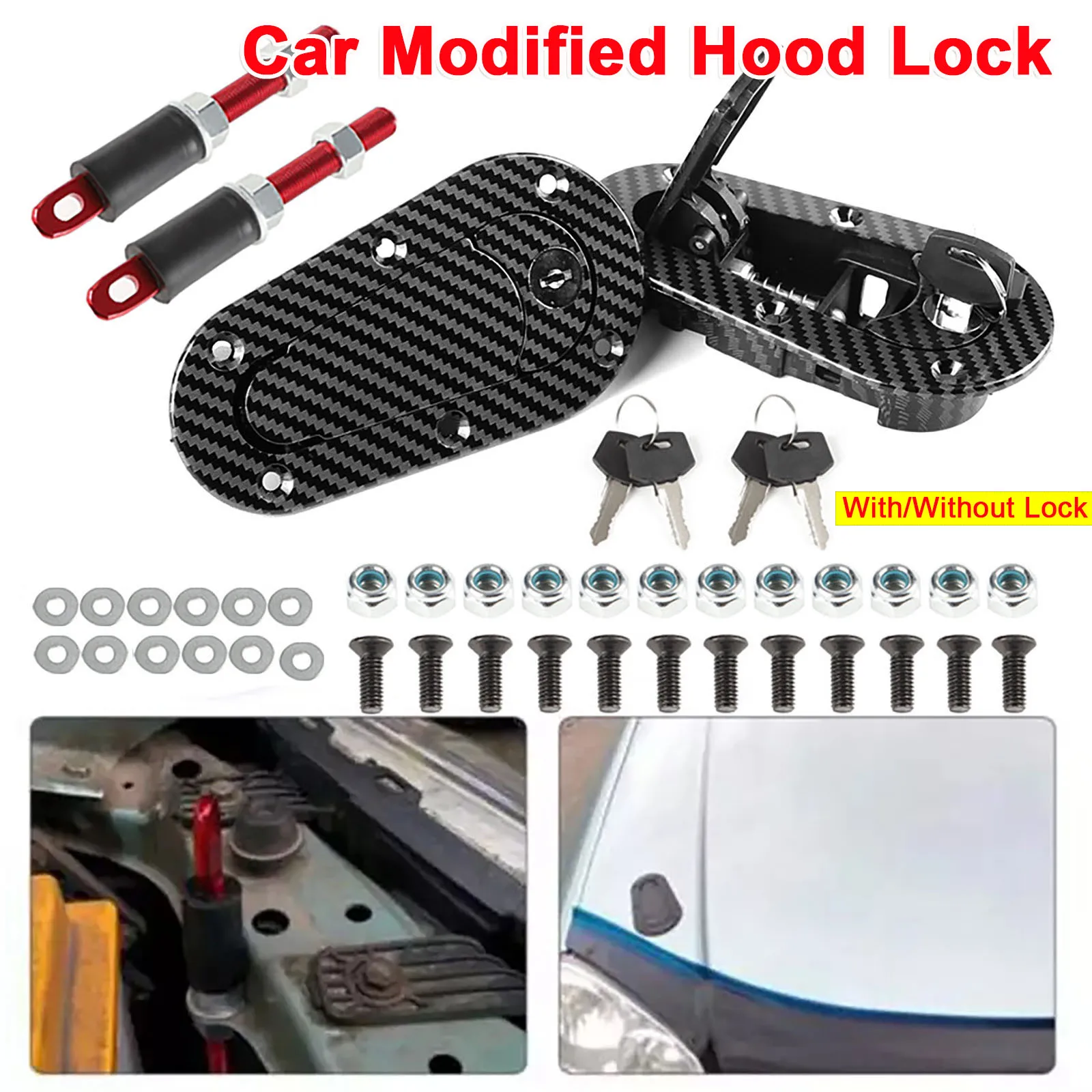 

2Pcs Universal Racing Car Hood Pin Engine Bonnet Latch Lock Mount Kit Refitting with/Without Keys Car Safety Protection