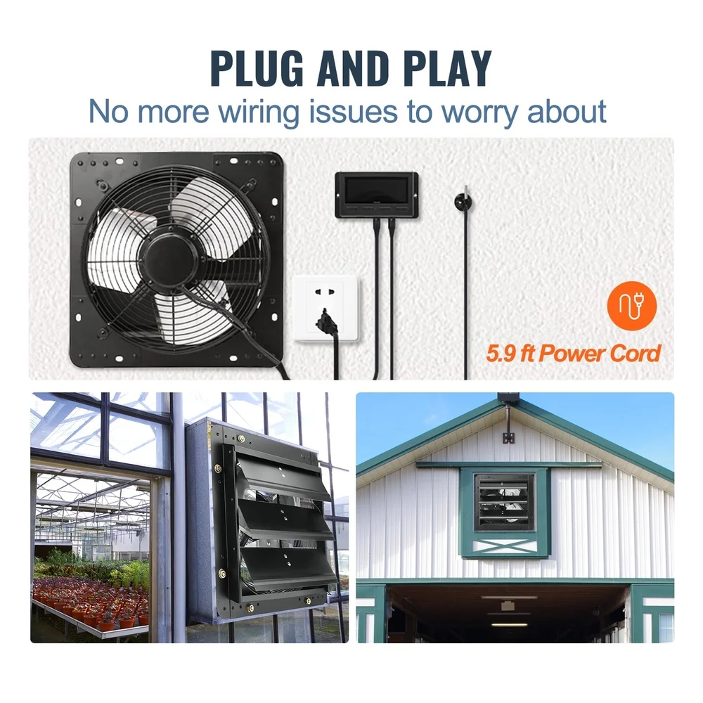 12 Inch Exhaust Shutter Fan with Temperature Humidity Controller EC Motor 940 CFM 10 Speed Wall Mount Ventilation Solution