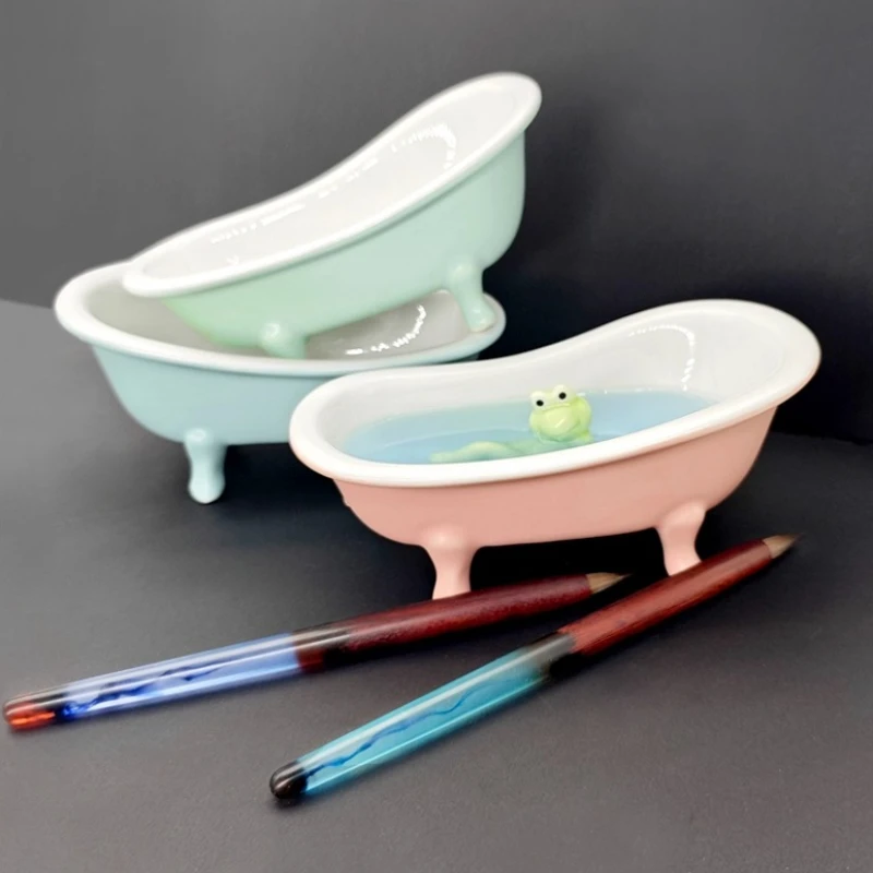 Creative Ceramic Washing Bowl Cute Bathtub Shape Painting Palette Brush Washing/brush Rinsing College Student Art Supplies
