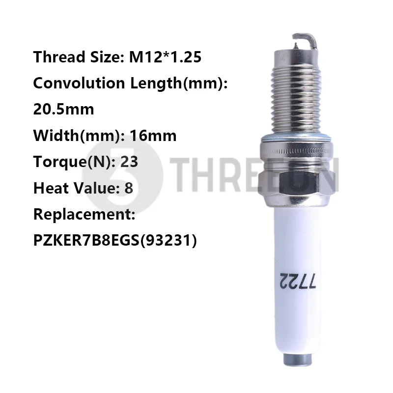 

THREEON 1/4/6pcs LDF8RCI-T(7722) Iridium Spark Plug For Volkswagen Jetta(EA211 Turbocharged) Replace PZKER7B8EGS(93231) M12*1.25