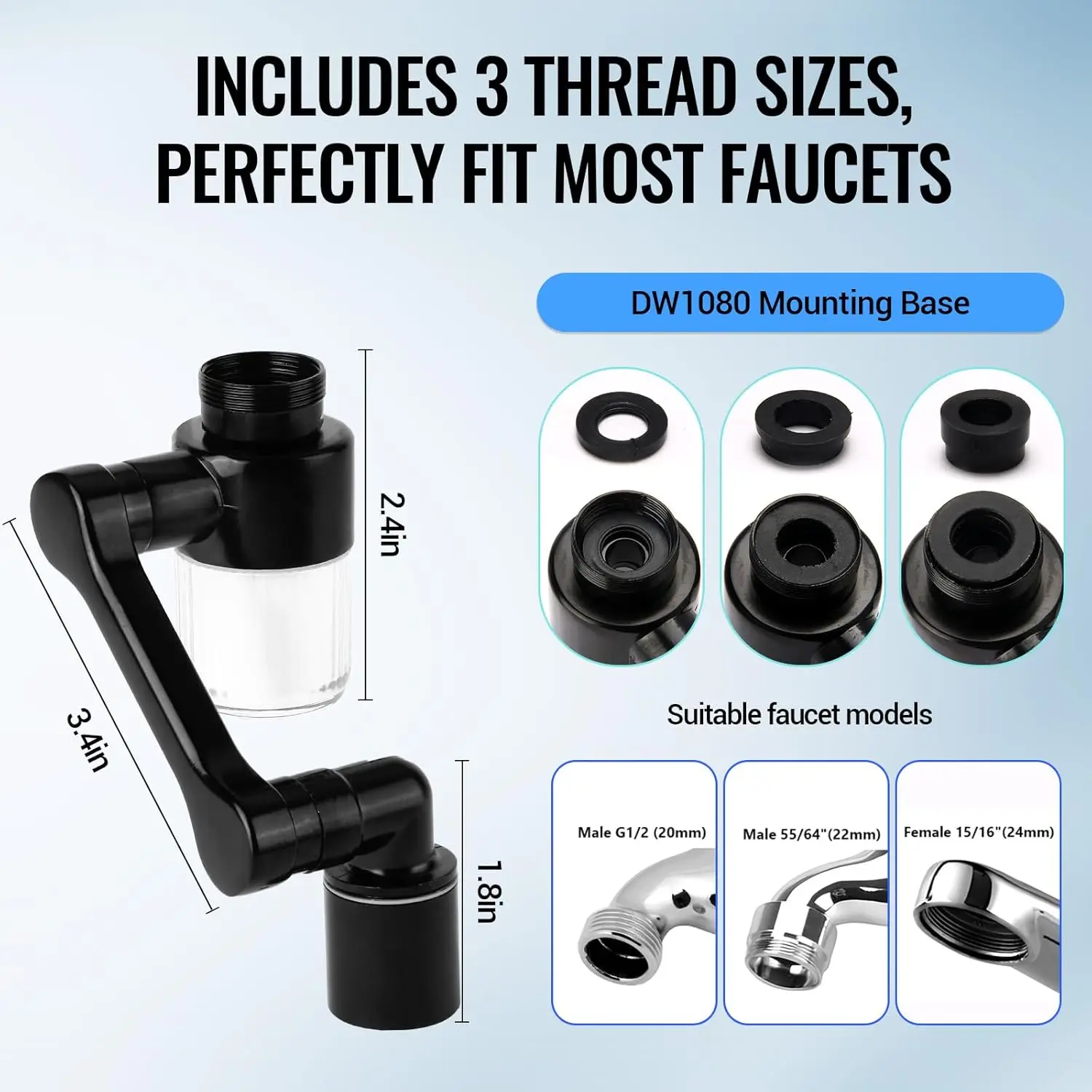 Metal Universal Faucet Extender with Filter 2 Modes Tap Aerator Splash Basin Swivel Robotic Arm Faucets Extender Sprayer Head