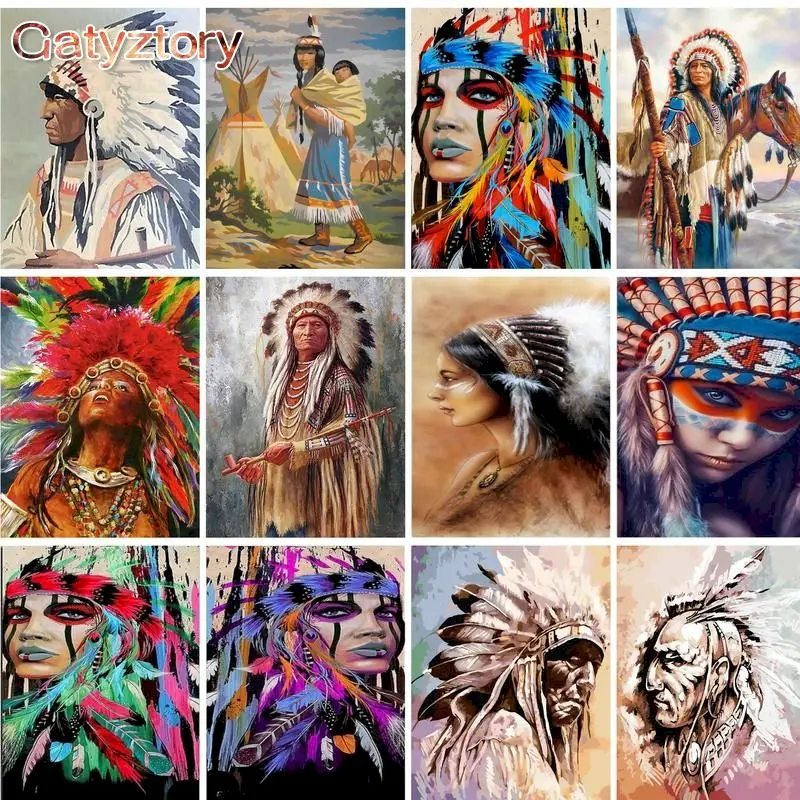 GATYZTORY 60x75cm Quadro Imagem Por Número Figura Indiana Imagem Por Números Tinta Acrílica Sobre Tela Decoração Para Casa Artcraft Kits Diy
