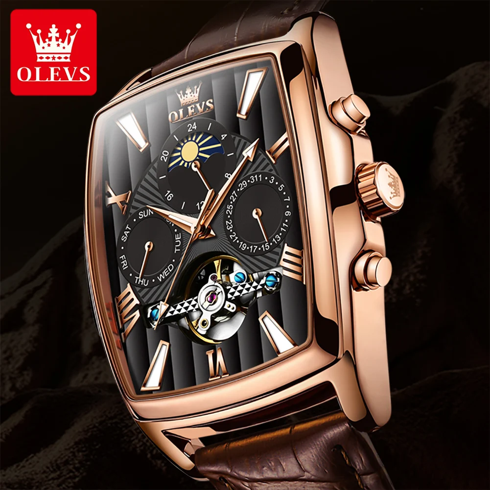 OLEVS New Skeleton Tourbillon Watches Mechanical Automatic Watch Men Sport Clock Casual Business Moon Wrist Watch Relojes Hombre