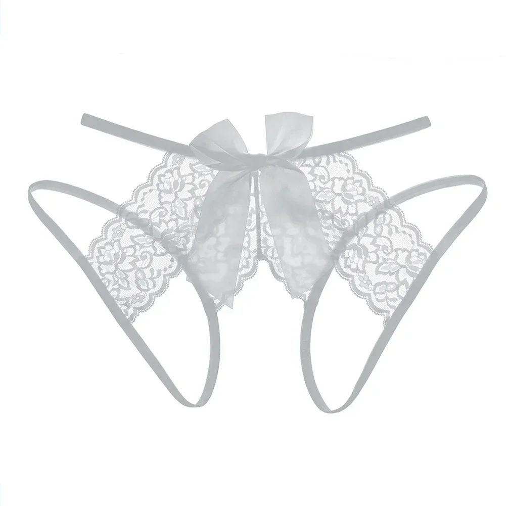 ผู้หญิง Hollow Crotchless Thongs กางเกงลูกไม้ SHEER Knickers Big Bowknot เร้าอารมณ์กางเกงเย้ายวนชุดชั้นใน PLUS ขนาดชุดชั้นใน