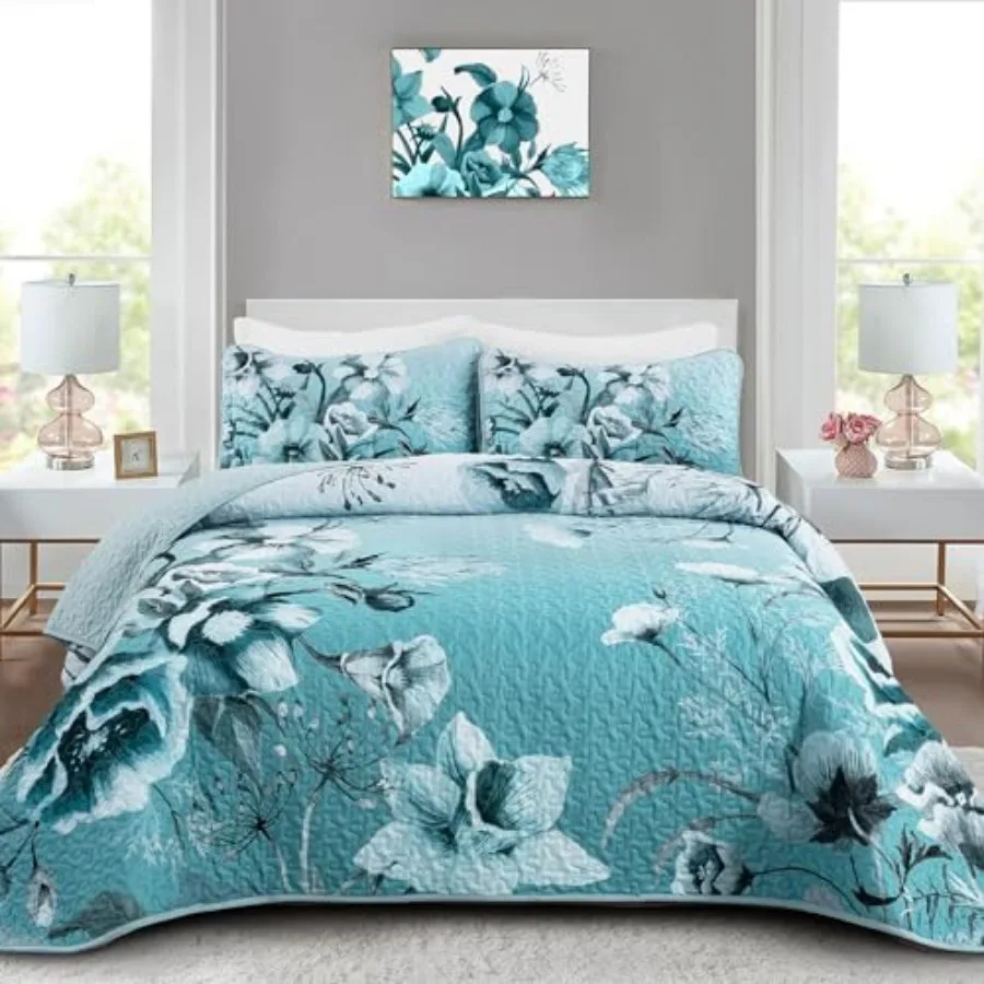 

Floral Quilt Set 3 Pieces Boho Flower Quilt Coverlet Set Soft Microfiber weight Floral Quilted Bedspread with 2 Pillow Shams fo