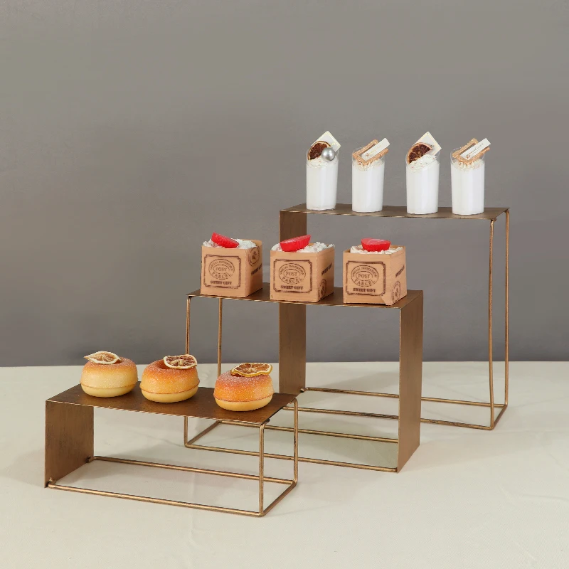 White Dessert Table Decoration Wedding Display Stand Cupcake Decoration Golden Tea Ladder Shelf