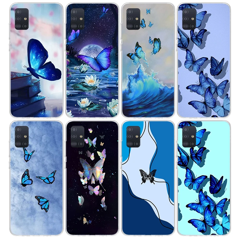 Blue Butterfly Beautiful Wing Phone Case for Samsung Galaxy A51 A71 A41 A31 A21S A11 A01 A50S A70 A40 A30S A20E A20S A10S A6 A7