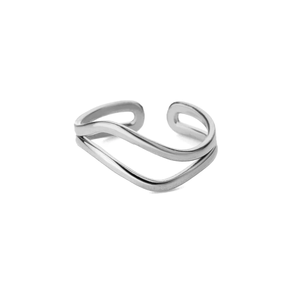 Hollow Double Layer Line Stainless Steel Rings For Women Men Opening Adjustable Gold Color Ring Wedding Fashion Jewelry Gift