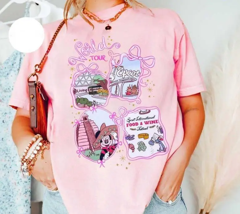 월트 디즈니 월드 에픽트 테마파크 월드 투어 티셔츠 에픽트 월드 투어 푸드 & 와인 티셔츠 디즈니 패밀리 셔츠 리빙 위드 더 랜드