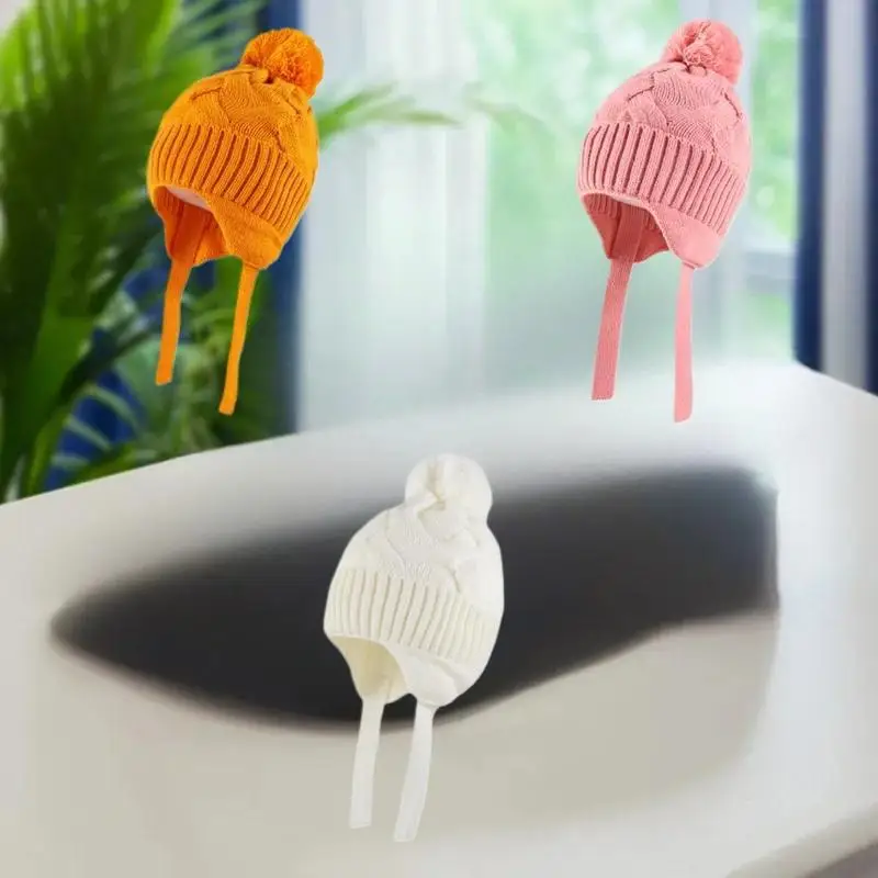니트 아기 모자 스카프 세트 겨울 따뜻한 여자아이 비니 플리스 안감 유아 어린이 모자 폼폼 장식