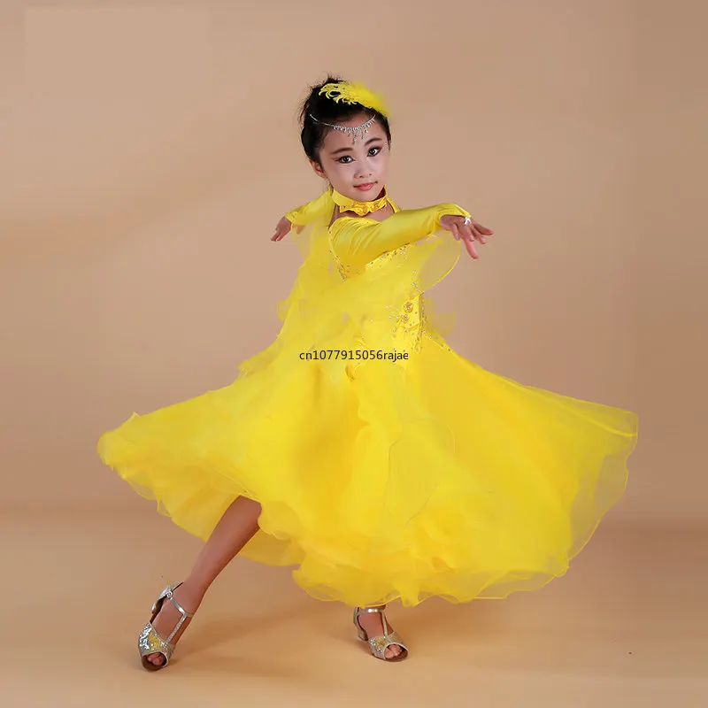 Girls Embroidery Pendulum Standard Ballroom Dance Dress Children Tango Flamenco Waltz Dance Competition Dress