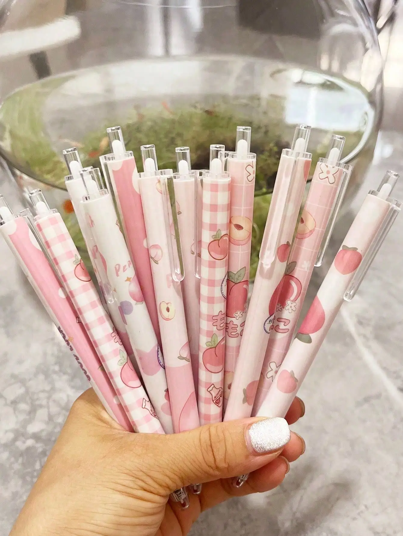 10 Pieces Random Color Peach Button Ballpoint Pen Sweet Pink Neutral 0.5mm Black Pencil for Students School Basic Equipment