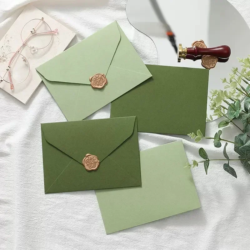 5pcs Kawaii Green Envelopes High-grade Thick Envelopes Gifts Packing Wedding Party Invitations Cards Cover Korean Stationery