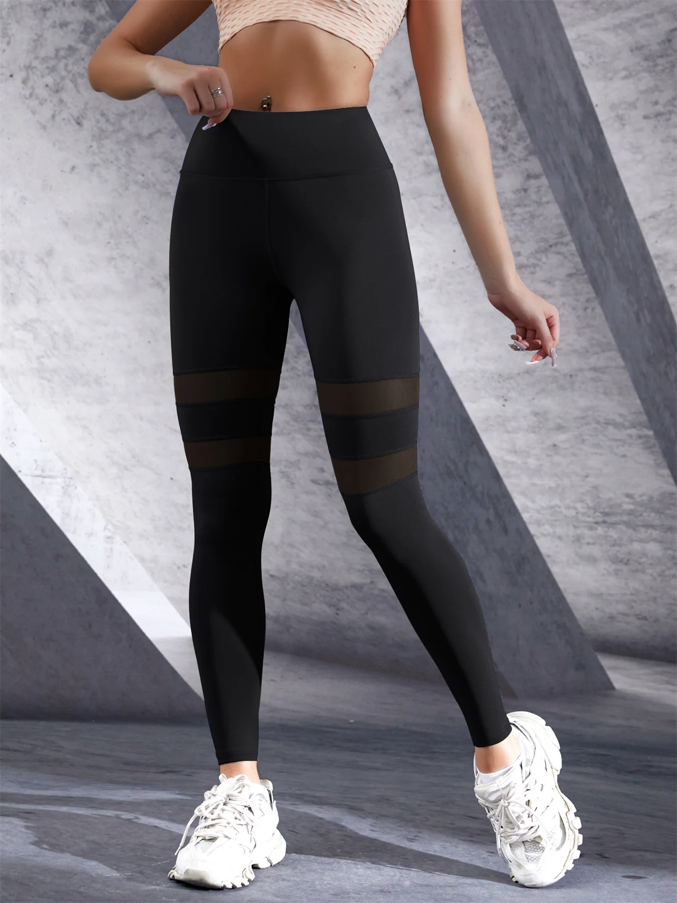 Women Fashion High Waist Mesh Splicing Slim Leggings Sport Running Pants Women Enhancement Sports Tights Gym Leggings