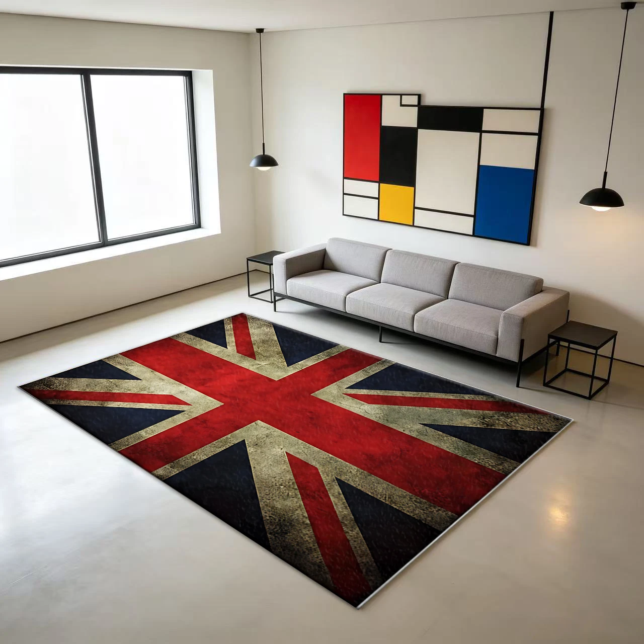 Vintage British Flag Carpet Retro Distressed British Flag Carpet for Home Living Room Floor