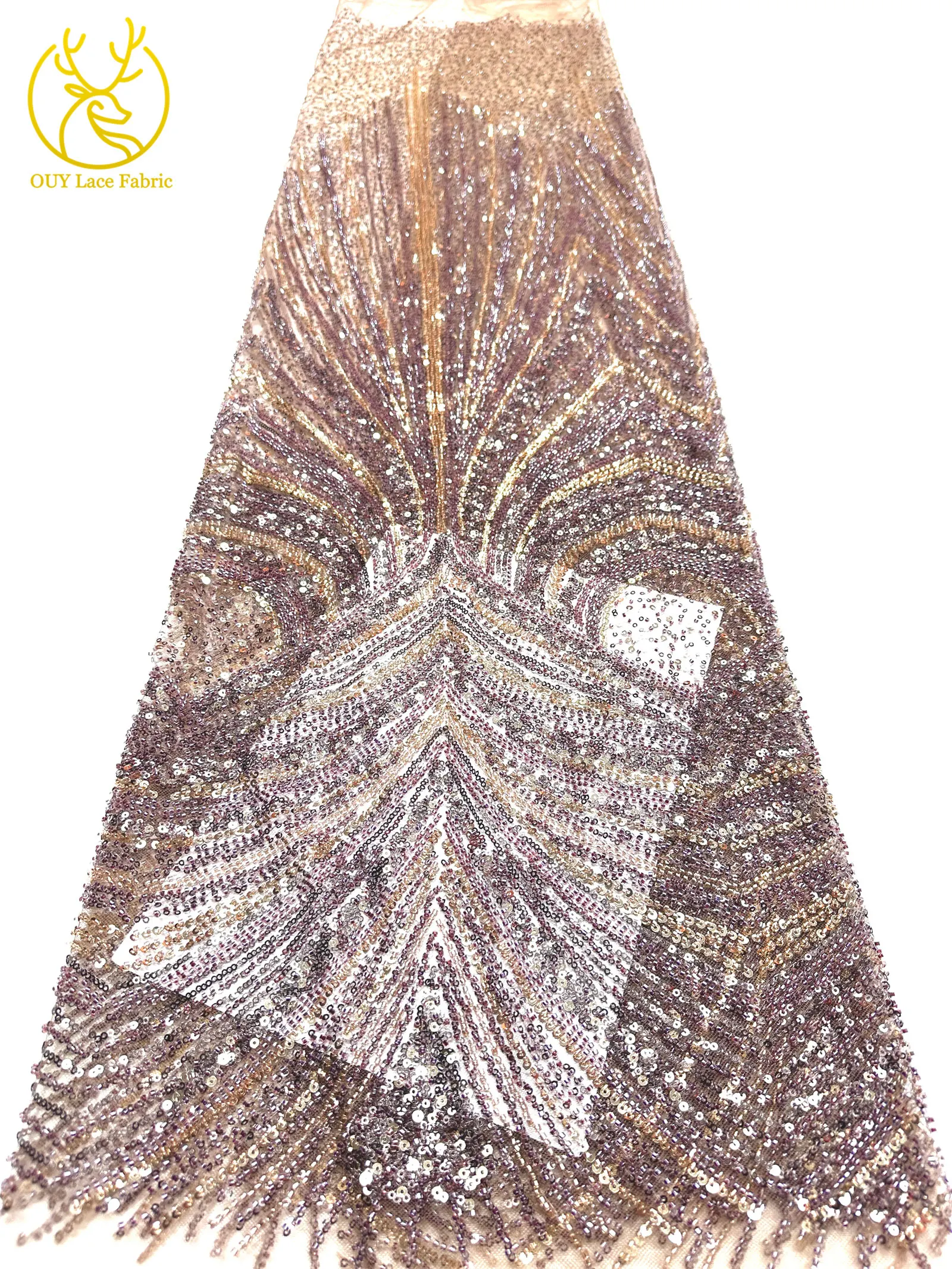 2026 Neues Design Luxuriöser Afrikanischer Perlen-Spitzenstoff 5 Yards Afrikanischer Pailletten-Spitzenstoff für Hochzeitskleider und Partykleider Nähmaterial – Detail 16