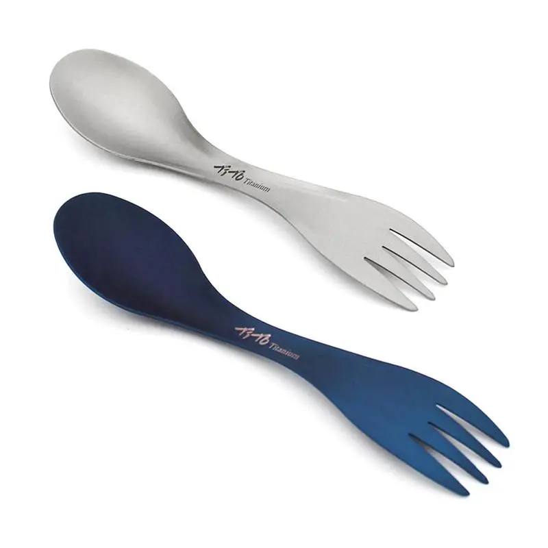 Fourchette-cuillère ultralégère en titane, double usage, 2 en 1, 165mm, vaisselle portable, pour randonnée en plein air, pique-nique, couverts de voyage