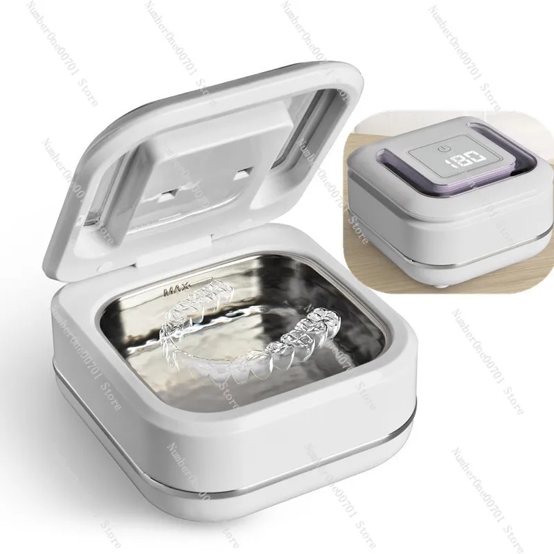 Mini Ultrasonic Denture Cleaner, Portable False Teeth Cleaning Machine with Digital Display & Multi-Mode, Dental Care Device