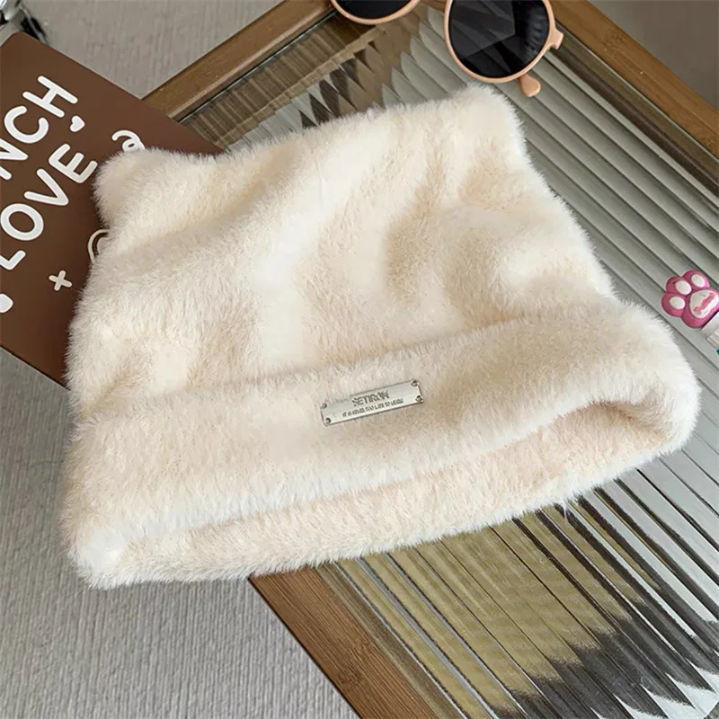 Cat Ears Hat Womens Winter Warm Imitation Mink Hair Pullover Hats Women Outdoor Beanies Hat