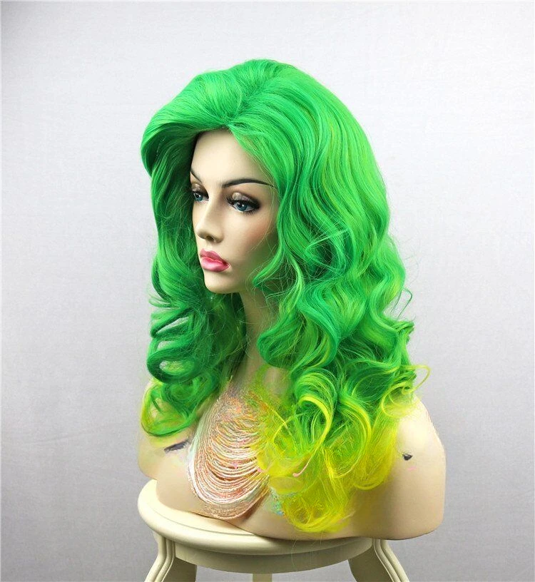 Perruque d'Halloween Bouclée pour Femme, Cheveux Vert Lange, Mélange Cosplay, Degré de Chaleur