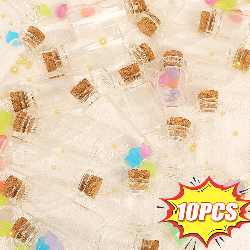 10Pcs Mini Glass Bottles Flasks with Cork Stoppers Transparent Wishing Gifts Healing Lucky Drifting Empty Tiny Jars Decoration