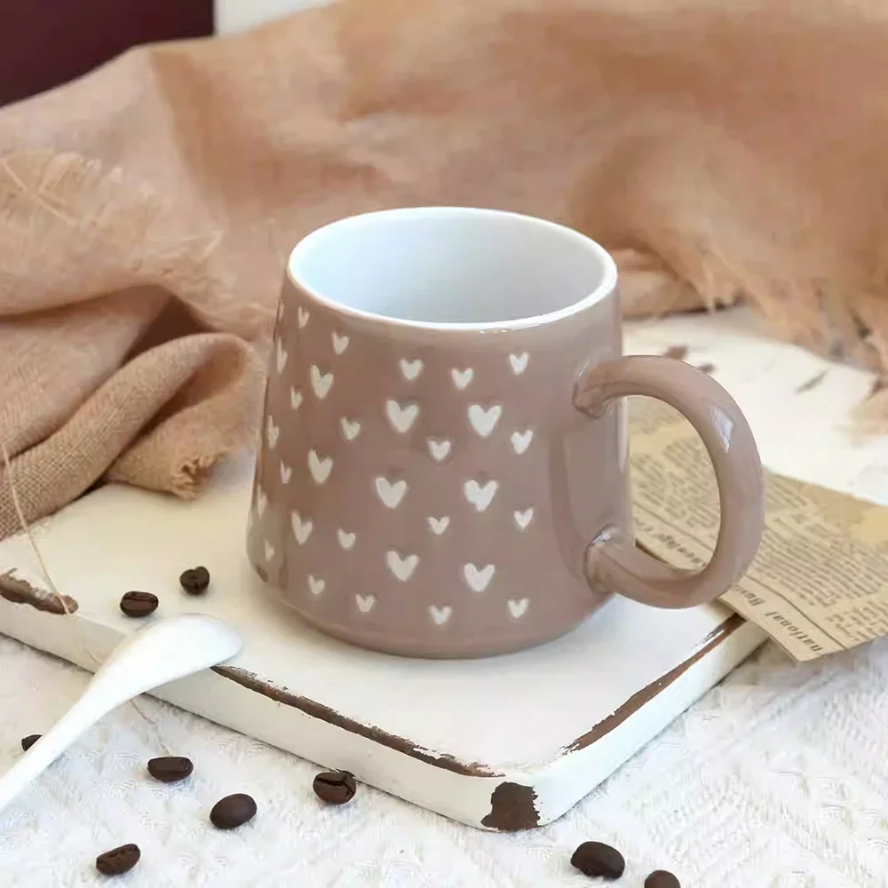 Creative Heart Relief Ceramic Mugs 440ml Porcelain High Grade Homehold Drinkware Milk Coffee Hot Chocolate Juice Mug Cups