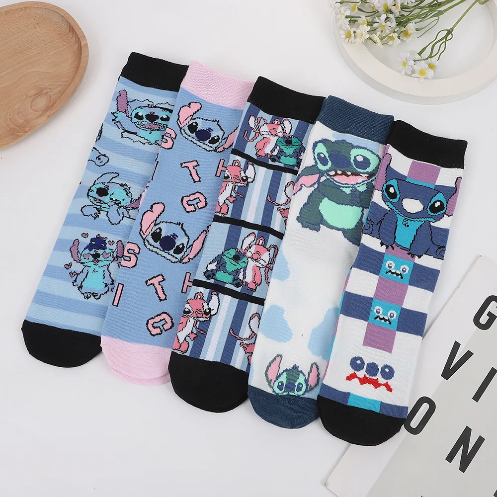 

5 Pairs Disney Stitch Cartoon Cute Knitted Mid-Calf Socks For Men And Women Stitch Cartoon Anime Socks Cute Graphic Socks Gifts