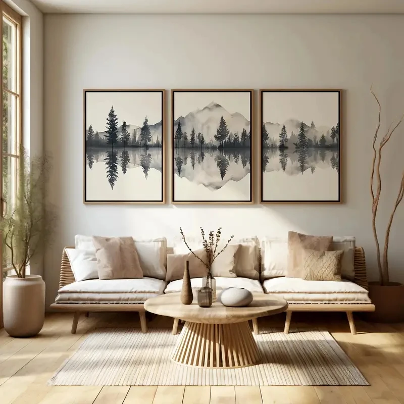 

3pcs Minimalist Abstract Natural Mountain Scenery Black Beige Canvas Poster Wall Art Modern Living Room Home Decoration Print