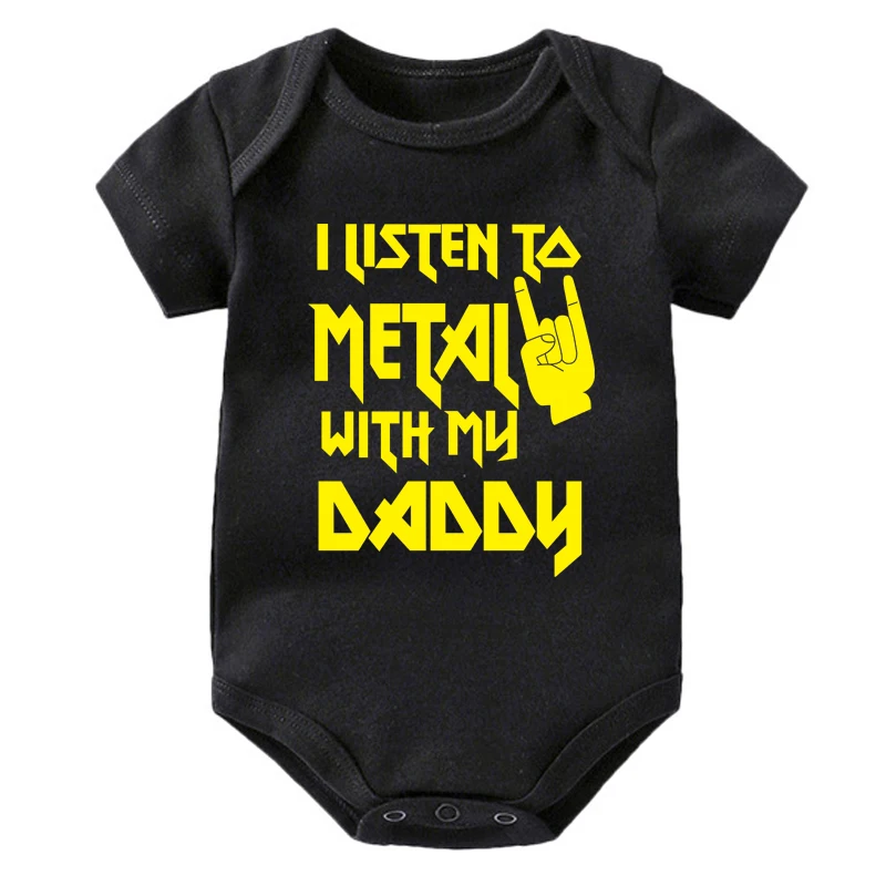 I Listen to Metal with My Daddy Baby Bodysuits Cotton Soft Baby Clothes Short Sleeve Jumpsuit Rock Baby Boy Girl Outfits