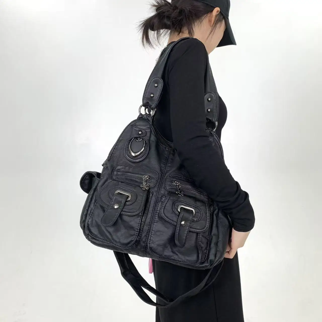 

Y2K vintage vintage vintage multi pocket vegan leather handbag, personalized street crossbody shoulder bag