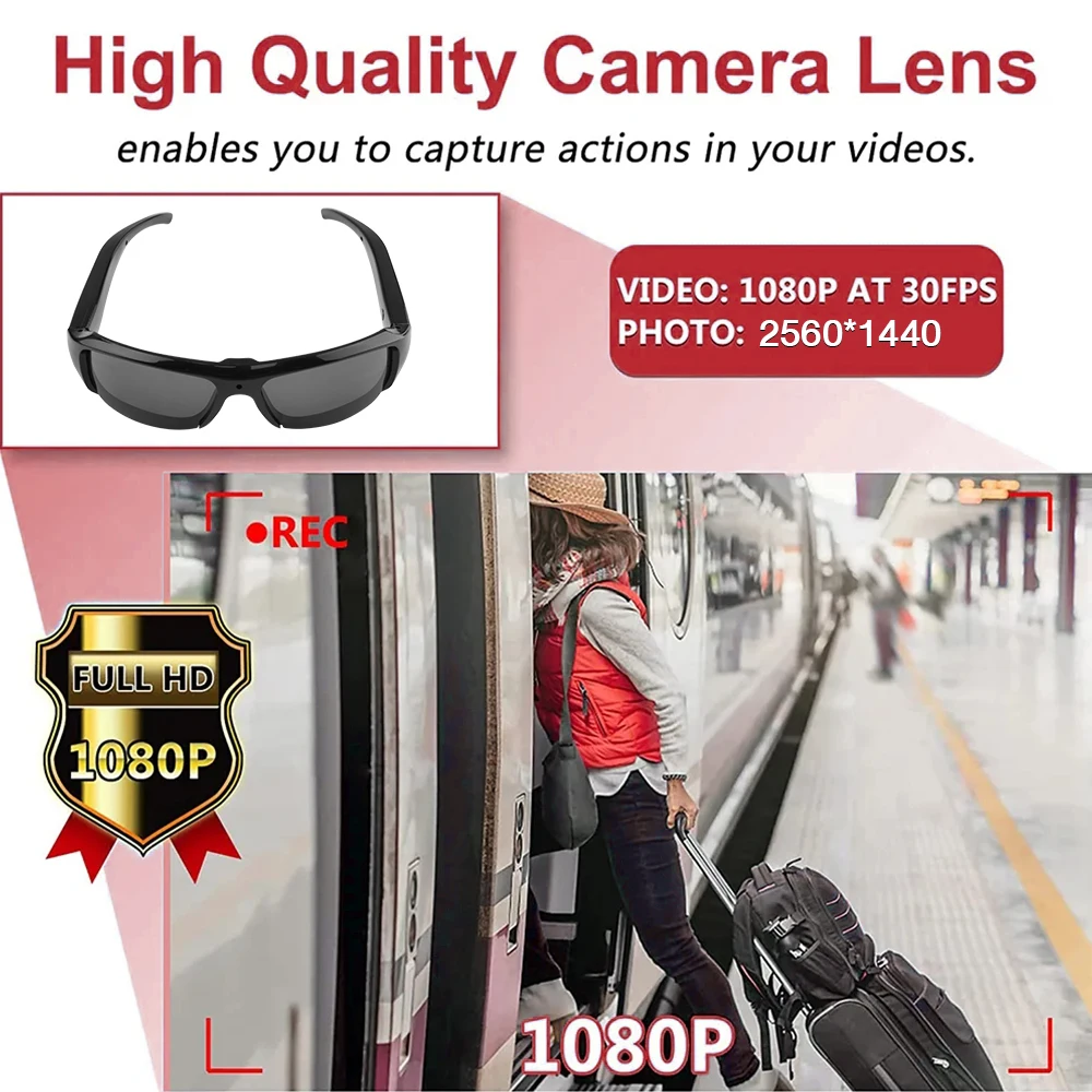 Mini videocámara HD 1080P con auriculares Bluetooth, gafas de sol polarizadas, cámara deportiva, conducción, ciclismo, grabadora de vídeo