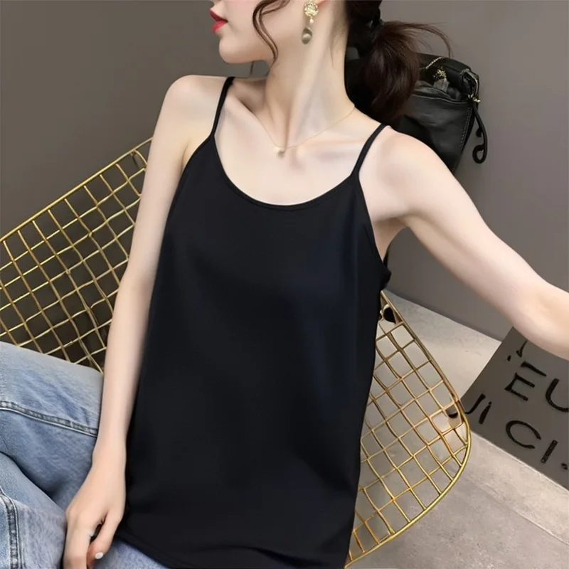 

150Kg Plus Size Women's Summer Bust 129 Simple Solid Camis Cotton Loose Top Black White 2XL 3XL 4XL 5XL 6XL