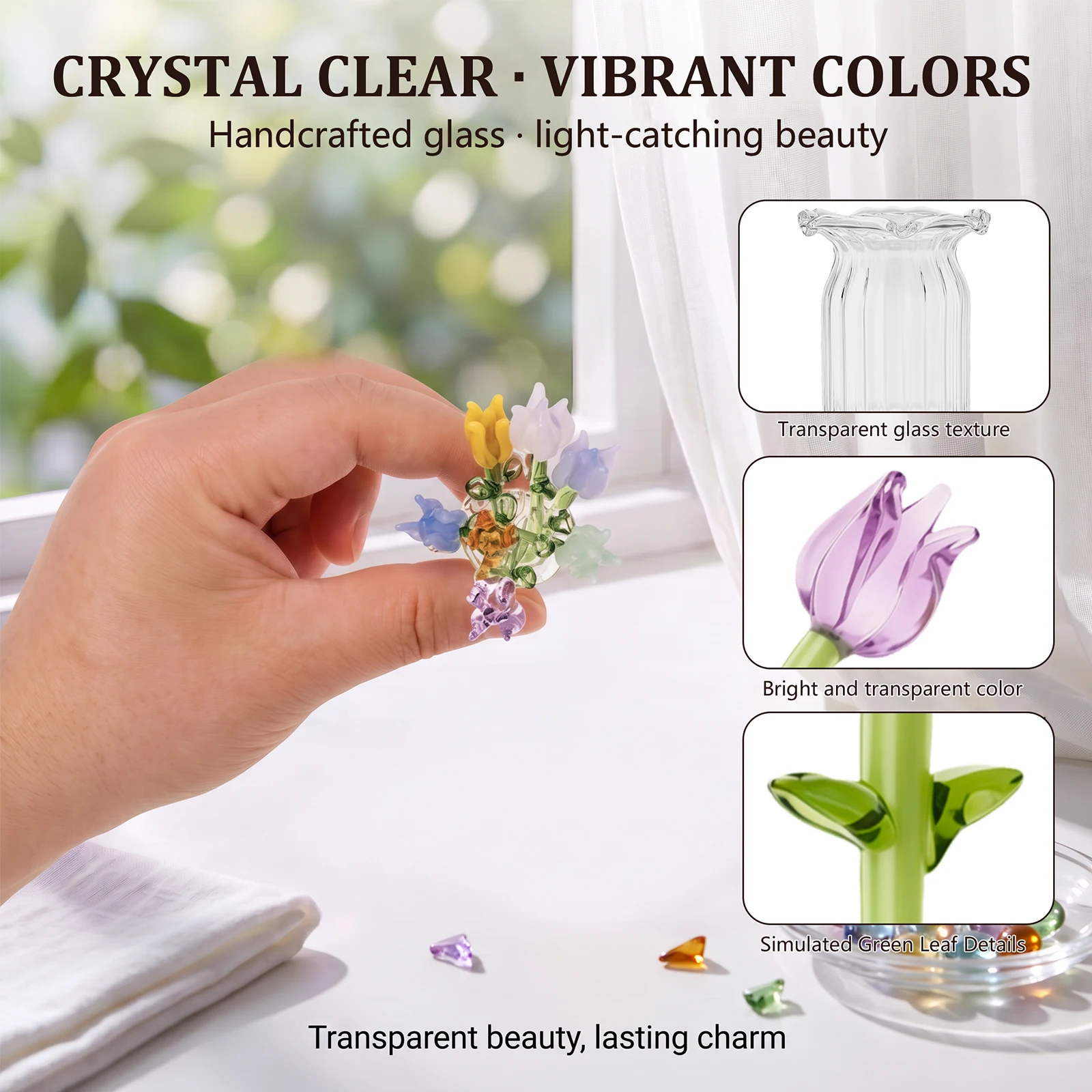 7Pc Handmade Glass Small Flowe - Florist Supply Vases 评论和价格