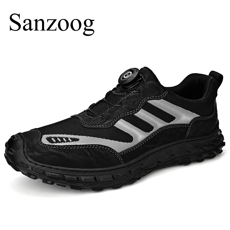 Mesh Leather Casual Shoes Men Outdoor Sneakers For Walkig Trekking Hiking Anti-Skid Hard-wearing Quick-Lacing