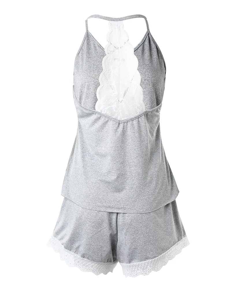 Pijamas de encaje de ganchillo para mujer, conjunto sin mangas con cuello en V, ropa informal para uso diario, traje de dormir de 2 piezas, ropa