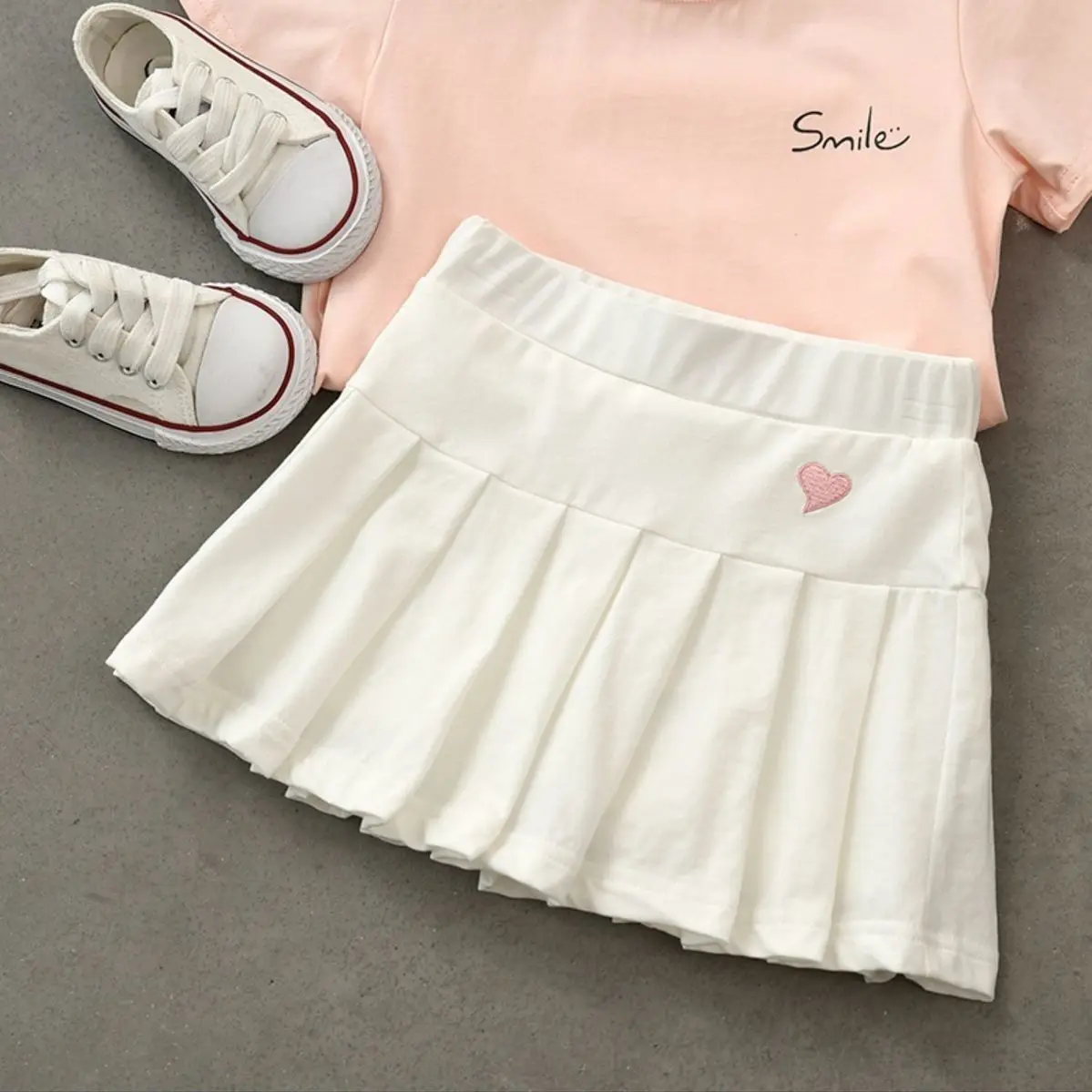 Lilo Stitch Girl Clothes Set 2pcs Pleated Skirt T Shirt Outfits Kawaii Cartoon Toddler Tops Mini Dress Kids Pink Tee Skirts Suit